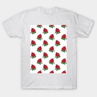 Red vintage roses on white T-Shirt